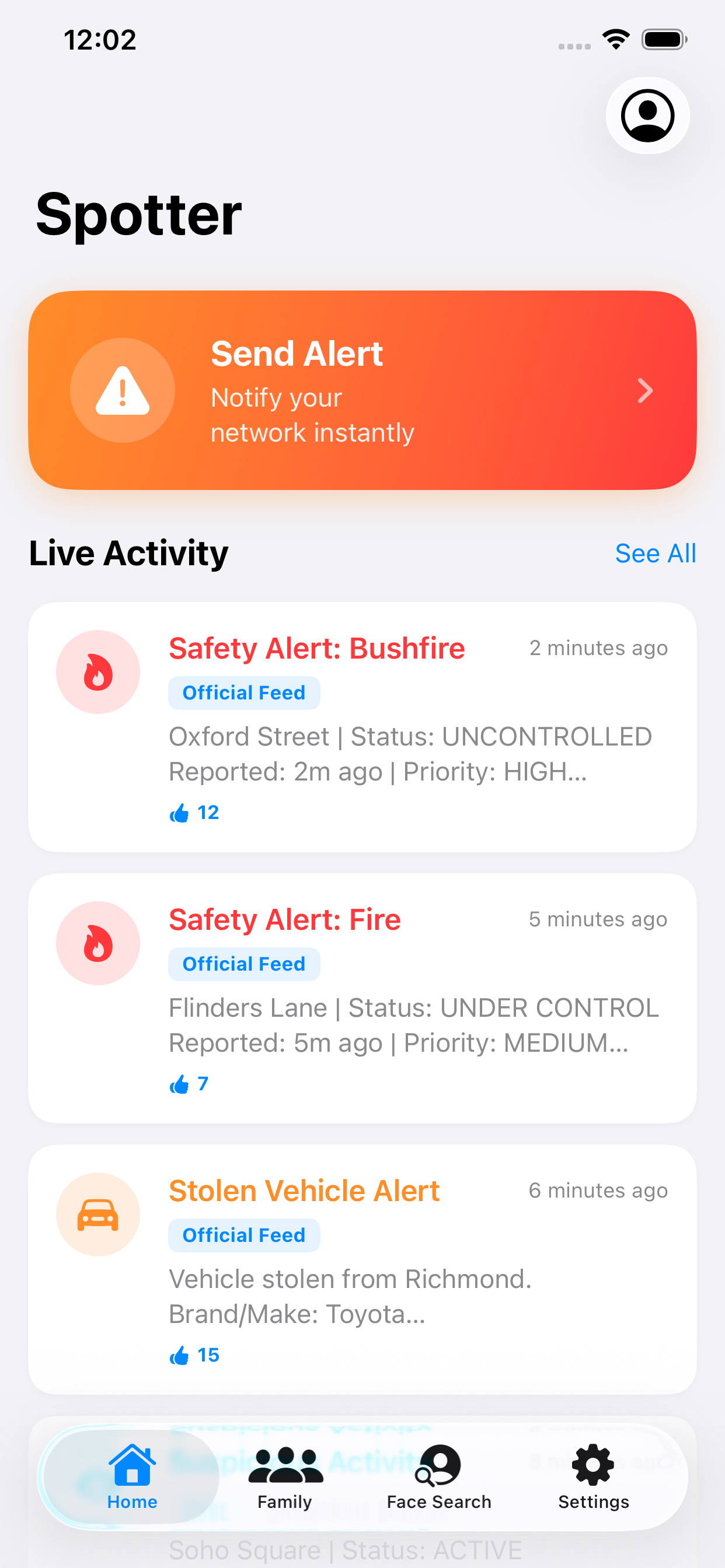 Spotter App Interface